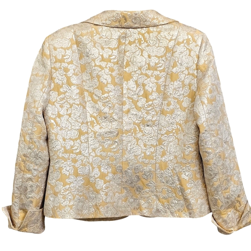 Vintage Kasper Gold/Creme Metalic Floral Jacquard Rhinestone Buttons Suit Set - Picture 12 of 17